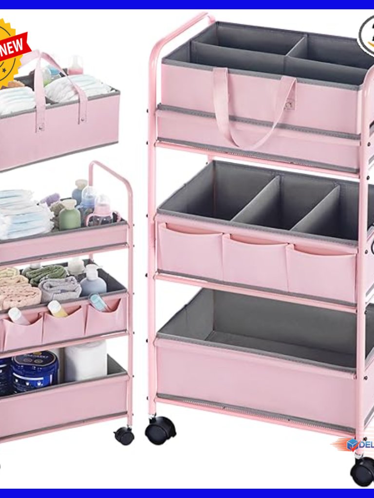 3-Tier Metal Rolling Cart With Removable Divider, Large Capacity Nursery